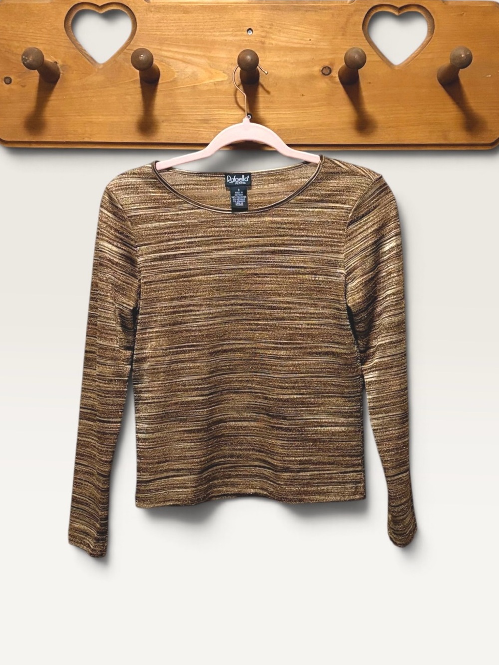 Rafaella Petites S Metallic Brown Bronze Space Dye Long Sleeve Top
